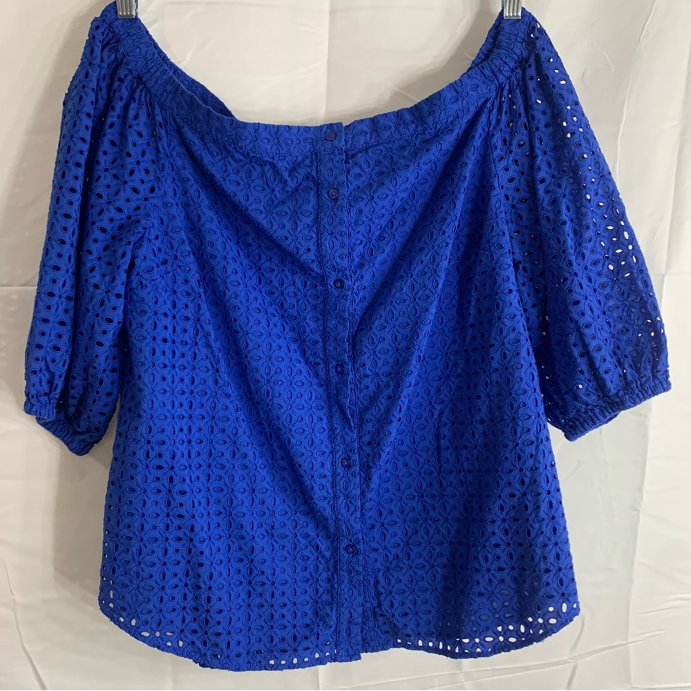 NWT Lauren Ralph Lauren Eyelet Cotton Button Blue Off The Shoulder Blouse, XL - Picture 13 of 13
